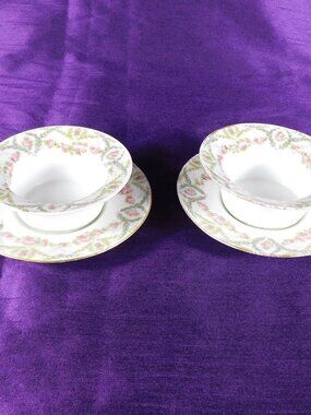 Jean Pouyat Limoges Set of Two Ramekin Dishes and Underplates # 26261